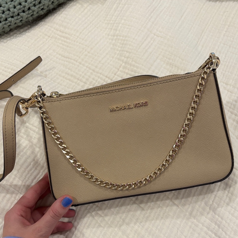 Michael Kors Beige Crossbody Bag with Gold Chain